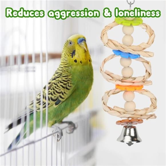 7 Packs Bird Parrot Toys Natural Wood Chewing Toy Bird Cage Toys Hanging Swing - Picture 7 of 8